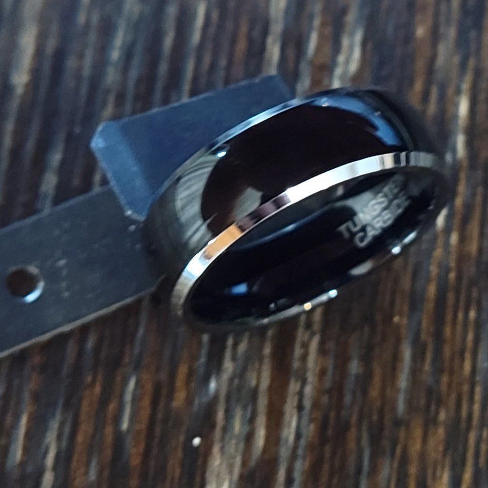 New Real Men's Tungsten Ring Black with Silver Bevel Edges Size Size 9-13